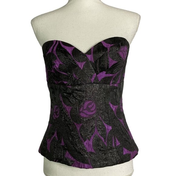 Trina Turk purple and black floral strapless corset top, size 6, Sweetheart Neck - Picture 1 of 7